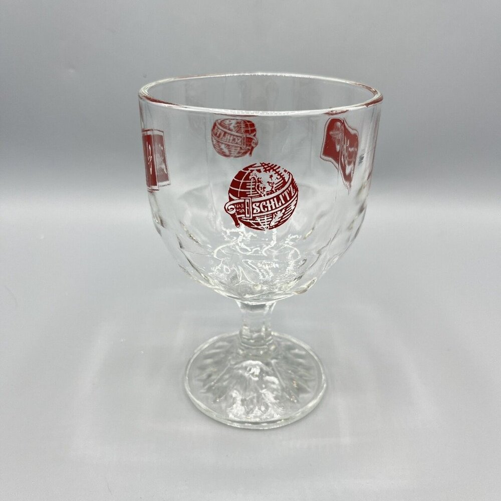 Vintage Schlitz Beer Globe Logo Stemmed Goblet Heavy Glass 6" Tall 16 Oz - Picture 2 of 5